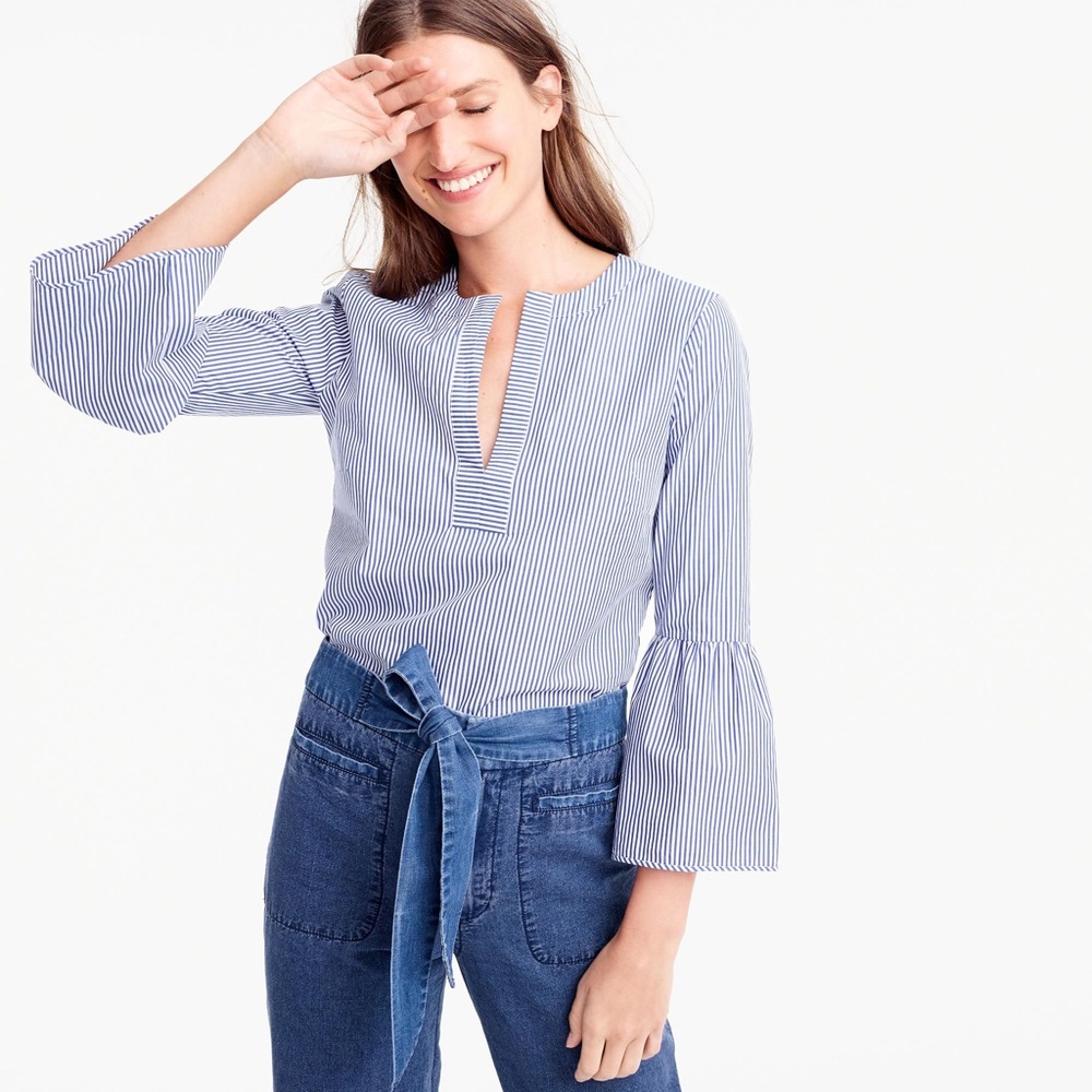 J.Crew Petite Striped Bell Sleeved Top NWT